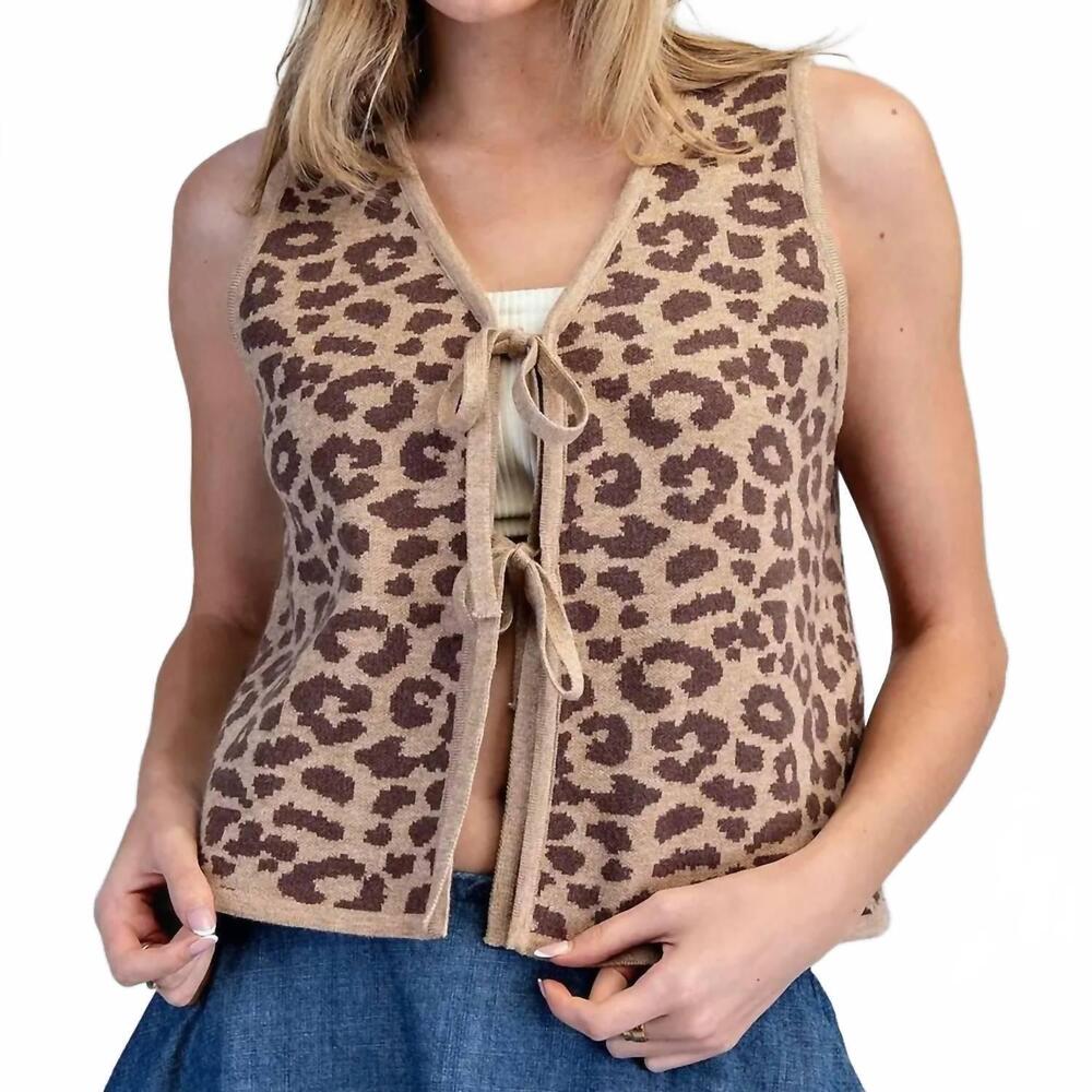 NEW EE:SOME claire front tie vest in leopard
